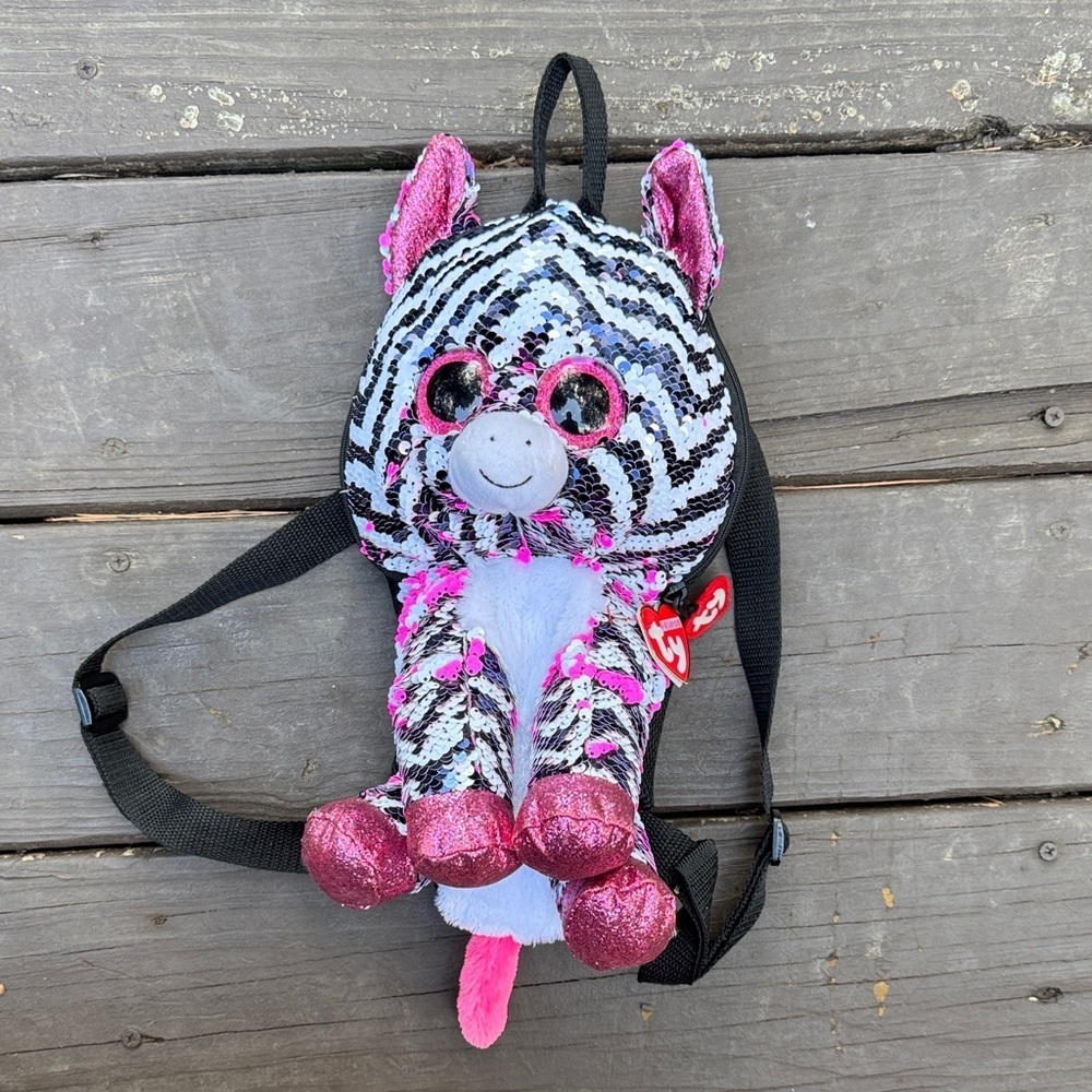 NWT Ty Zoey Sequin Zebra Plush Backpack